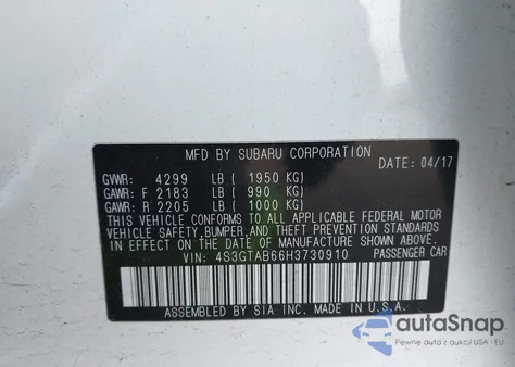 2017 Subaru Impreza 2.0I Premium from USA, damaged, VIN 4S3GTAB66H3730910